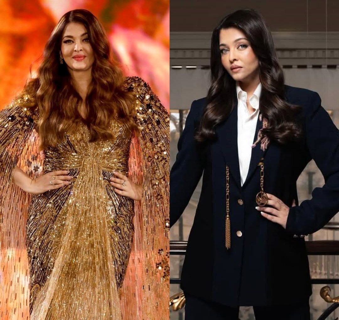 چهره زیبای آیشواریا رای با لباس جواهر دوز