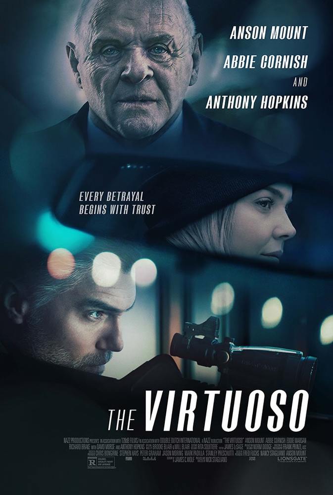 ابی کورنیش، انسون مونت و آنتونی هاپکینز در پوستر فیلم سینمایی «هنرمند درجه یک» (The Virtuoso)