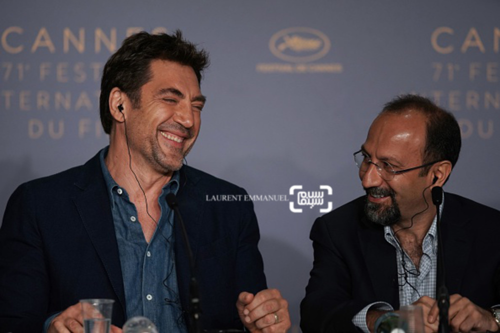 خاویر باردم و اصغر فرهادی در نشست خبری فیلم «همه میدانند» در جشنواره فیلم کن2018