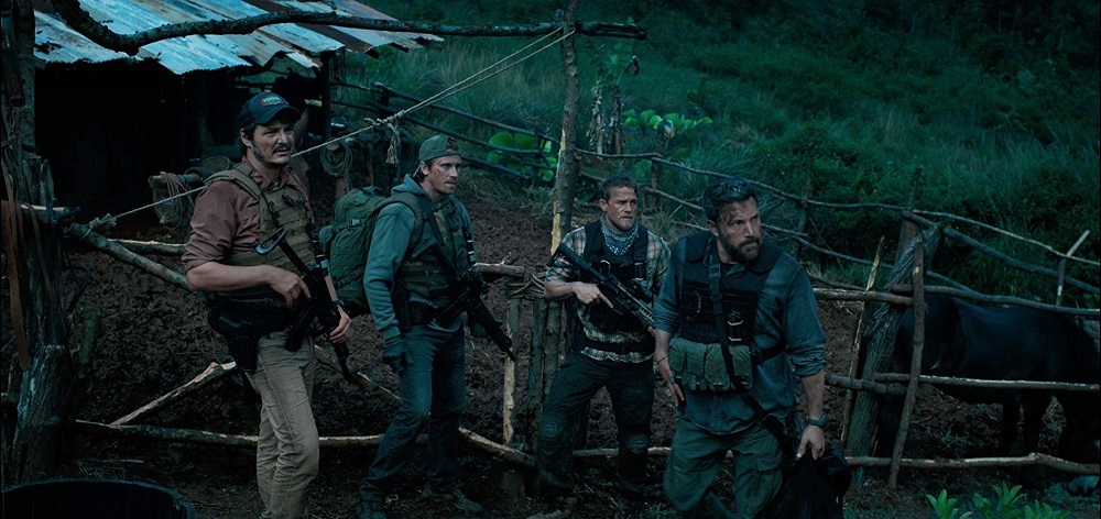 بن افلک، گرت هدلند،  چارلی هانم و پدرو پاسکال در فیلم سینمایی «مرز سه گانه» (Triple Frontier)